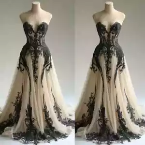 Abiti da sposa metà secolo gotici neri e champagne abiti da sposa a cuore - Foto 1 di 9