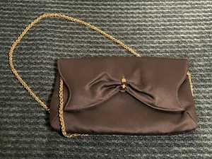 Vtg. RODO Swarovski Italy Brown Satin Handbag Clutch Purse Shoulder Evening Bag - Picture 1 of 7