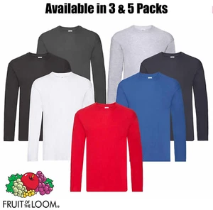 Fruit of the Loom Long Sleeve T Shirt 100% Cotton Plain Tee Mens T-Shirt Lot - Picture 1 of 15