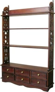 Mahogany Bookcase | Wall Rack | 6 Drawers | Fretwork Detail Sides NEW RCK004 - Picture 1 of 6