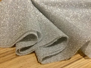 SILVER LUREX Fabric Stretch Jersey Material Lightweight Glitter Textile 59" wide - Picture 1 of 5