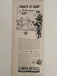 Anuncio impreso de bicicleta Schwinn 1940 vintage. Anuncio de la era de la Segunda Guerra Mundial. - Imagen 1 de 1