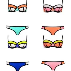 Womens Neoprene Bikini Set Colorblock Wet Suit Swimwear Bathing Suit 2-Pieces - Picture 1 of 32