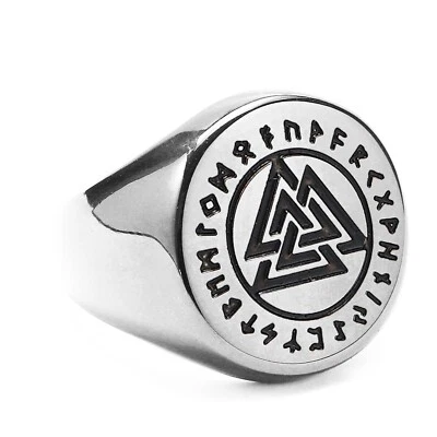 Vintage Nordic Viking Valknut Ring Stainless Steel Men's Wedding Biker Punk Ring - Image 1 of 2