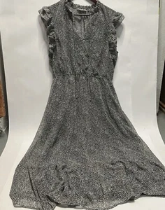 Steve Madden Women’s Midi Ruffled Sleeves Gray Leopard Print Dress Size Large - Picture 1 of 14
