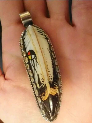 羽毛吊坠手绘藏银 — 第 1/4 张图片