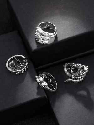 4 pezzi Anello uomo anelli decorato serpente figure varie colore argento - Immagine 1 di 3