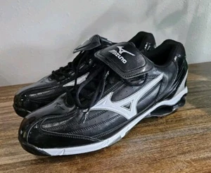 Mens Size 13 Nine Spike Classic Baseball Metal Cleats MIZUNO Black White New - Picture 1 of 13
