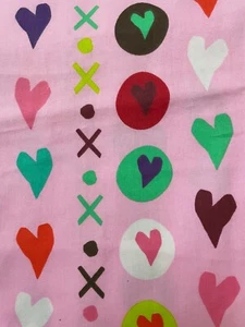 Fabric Lot 8 Yds 42 W Hearts Xs Os Stripes Pink Bkgd Multicolor - Picture 1 of 9