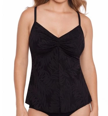 Camiseta tankini Swim Solutions para mujer estampada anudada, negra, talla 10 $78 Foto 1 de 4