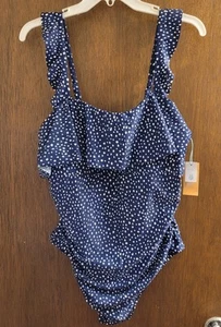 Traje de baño de una pieza con volantes manga gorra talla grande para mujer - Kona Sol azul marino 14W - Imagen 1 de 7