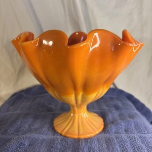 Vintage MCM L E Smith große bittersüße orange Schlacke Glas Kompott Süßigkeiten Schale - Bild 1 von 12