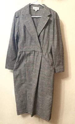 Vestido vintage pata de gallo tweed cuello en v solapa cuello oficina negocios negro rojo Foto 1 de 4