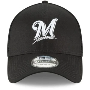 Authentic MLB Milwaukee Brewers Neo Black White New Era 39Thirty Flex Hat Cap - Picture 1 of 5