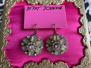 Betsey Johnson Luminous Blue Glam Spring Flower Sky Light Green SPARKLY Earrings - Picture 1 of 2
