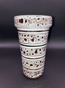 Italian MCM Ceramic Pottery Lava Vase Gold Stripes 7" - Picture 1 of 12