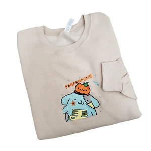 Pompompurin Zombie Halloween Embroidered Crewneck Sweater Beige Spooky Autumn - Picture 1 of 10