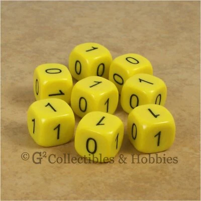 NOVO Conjunto de 8 Dados Binários Amarelos Números 0 e 1 RPG Jogo de Matemática 16mm Gaming D6 - Imagem 1 de 2