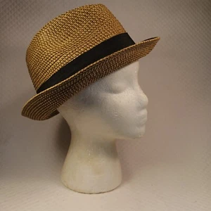 Disney Parks Mickey Mouse Icon on Black Band Fedora Hat, Adult Tan Straw 57cm - Picture 1 of 7