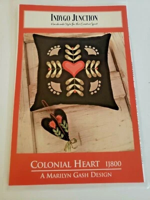 Indygo Junction - Colonial Heart - Wool Applique -  Heart Valentine IJ800 Pillow - Image 1 of 2