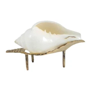 Pooja Jal Water Small Shankha Conch Shell 3 Inch With Brass Stand Hindu Worship - Picture 1 of 4