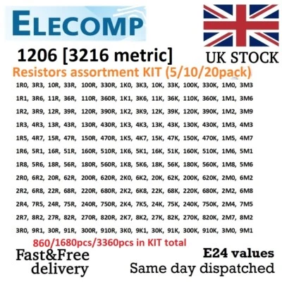 1206 1% 5% Resistor Assortment KIT 3400pcs values 1R-1K-10M Smart Pack Free P&P - Image 1 of 4
