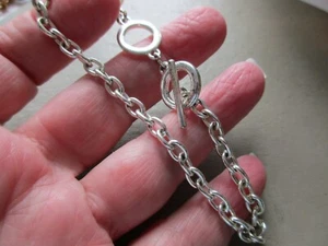 VINTAGE SILVER TONE BELCHER CHAIN TOGGLE CLASP CHARM BRACELET EXTENDING 7 TO 8IN - Picture 1 of 4