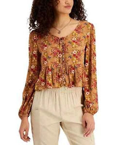Self Esteem Juniors Floral Crop Long Sleeve Button Front Rayon Blouse Size Small - Picture 1 of 1