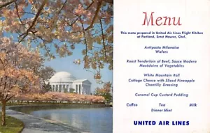 Postcard Aviation: United Air Lines Dinner Menu, 1950's, Washington DC - Picture 1 of 2