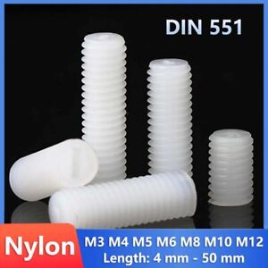 M3-M12 Metric White Nylon Grub Screws Slotted Head Bolt Plastic Headless DIN 551