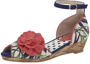 Ruby Shoo PHYLLIS Vintage TROPICAL Riemchen FLORAL Peeptoe WEDGES Rockabilly - Bild 1 von 2