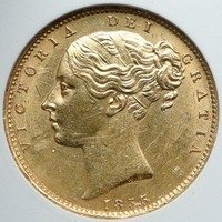 1855 GREAT BRITAIN Antique UK Queen Victoria Gold Sovereign Coin ANACS i88858