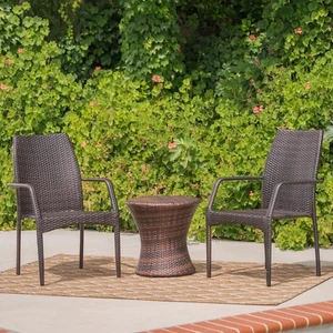 Dawson Outdoor 3 Piece Multi-brown Wicker Stacking Chair Chat Set - Picture 1 of 13