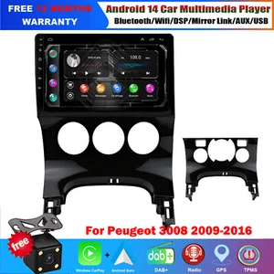 9" Android 14 Autoradio Bluetooth GPS Navigation DAB+ Für Peugeot 3008 2009-2016 - Picture 1 of 21