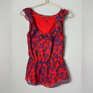 Blusa sin mangas con volantes roja púrpura talla XS usada en excelente estado ELLE - Imagen 1 de 7