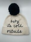 Kate Spade Womens Beanie Winter Hat BABY IT'S COLD OUTSIDE White Black Knit B1