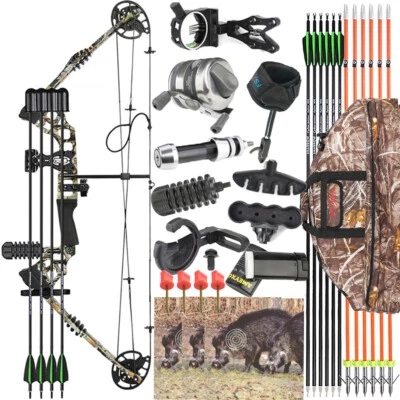 Compound Bow Arrows Set 20-70lbs Adjustable Archery Fishing Hunting 320fps R/LH - Image 1 of 4