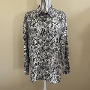 Anna and Frank Women’s Vintage 100% Silk Animal Print Long Sleeve Button Up M - Picture 1 of 12