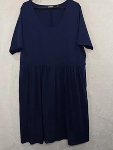 Lands End Dress 2X T Shirt Pleated Ruffle Navy Blue Pockets Cotton Blend Stretch - Picture 1 of 13