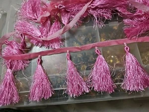2 yards pink Silk Thread tassels Trim On Velvet Ribbon 3.5 Inches Sewin crafts - Picture 1 of 4