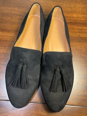 Mocasines planos J Crew negros de microgamuza con borla para fumar talla 9 Foto 1 de 4