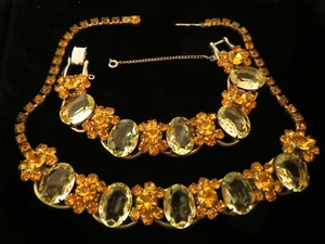 Juliana D&E Orange Yellow Rhinestone Chunky Cluster Necklace & Bracelet Set - Picture 1 of 10