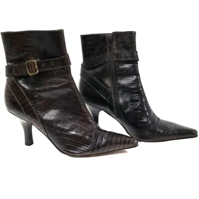 Botas de Cuero Antonio Melani Lagarto Para Mujer 8M Marrón Guante Ajuste Punta Tacón Foto 1 de 4