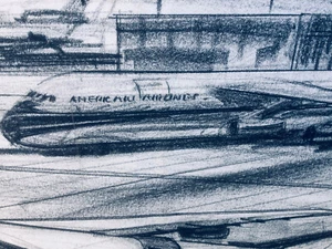 Douglas ETTRIDGE C1950s Charcoal on Paper Aviation Drawing American Airlines - Picture 1 of 7