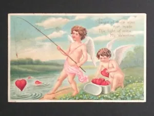 Valentinstag Amor Angeln auf Herzen geprägt Curt Teich Postkarte UDB 1908 - Bild 1 von 4