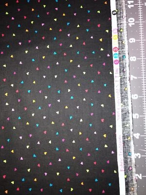 Black With Colorful Hearts 2005 Fabric Traditions Cotton 1/2 Yard (18 By 44”) - Image 1 of 3