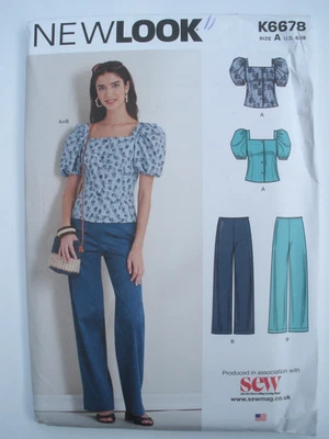 NEW LOOK Pattern N6678 Misses Square Neck Puff Sleeve Top Blouse Pants 6-18 UC - Image 1 of 2