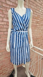 Vivienne Westwood Wrap Midi Dress Cotton White Blue Striped Draped Size IT 44 M - Picture 1 of 24