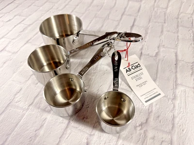 Juego de 4 vasos medidores de acero inoxidable todo revestido, 1/4, 1/3, 1/2, 1 taza, nuevo Foto 1 de 4