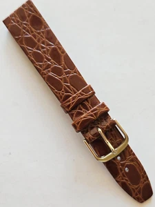 18mm - Tan Crocodile Pattern / Glossy Leather Watch Band - ( Gold Buckle ) - Picture 1 of 3